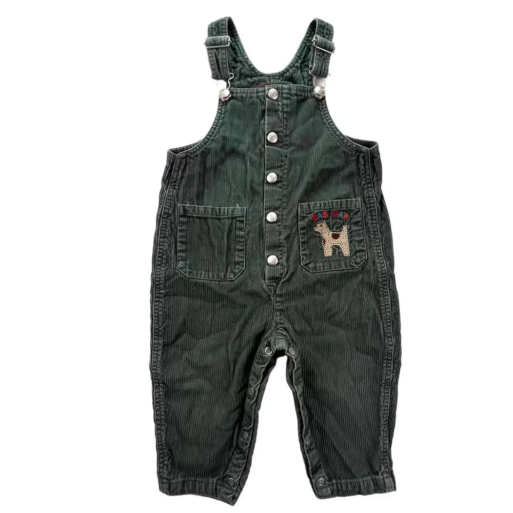 Vintage Baby GAP Corduroy Overalls 18-24M Green Explorers Dog Embroidered Snap